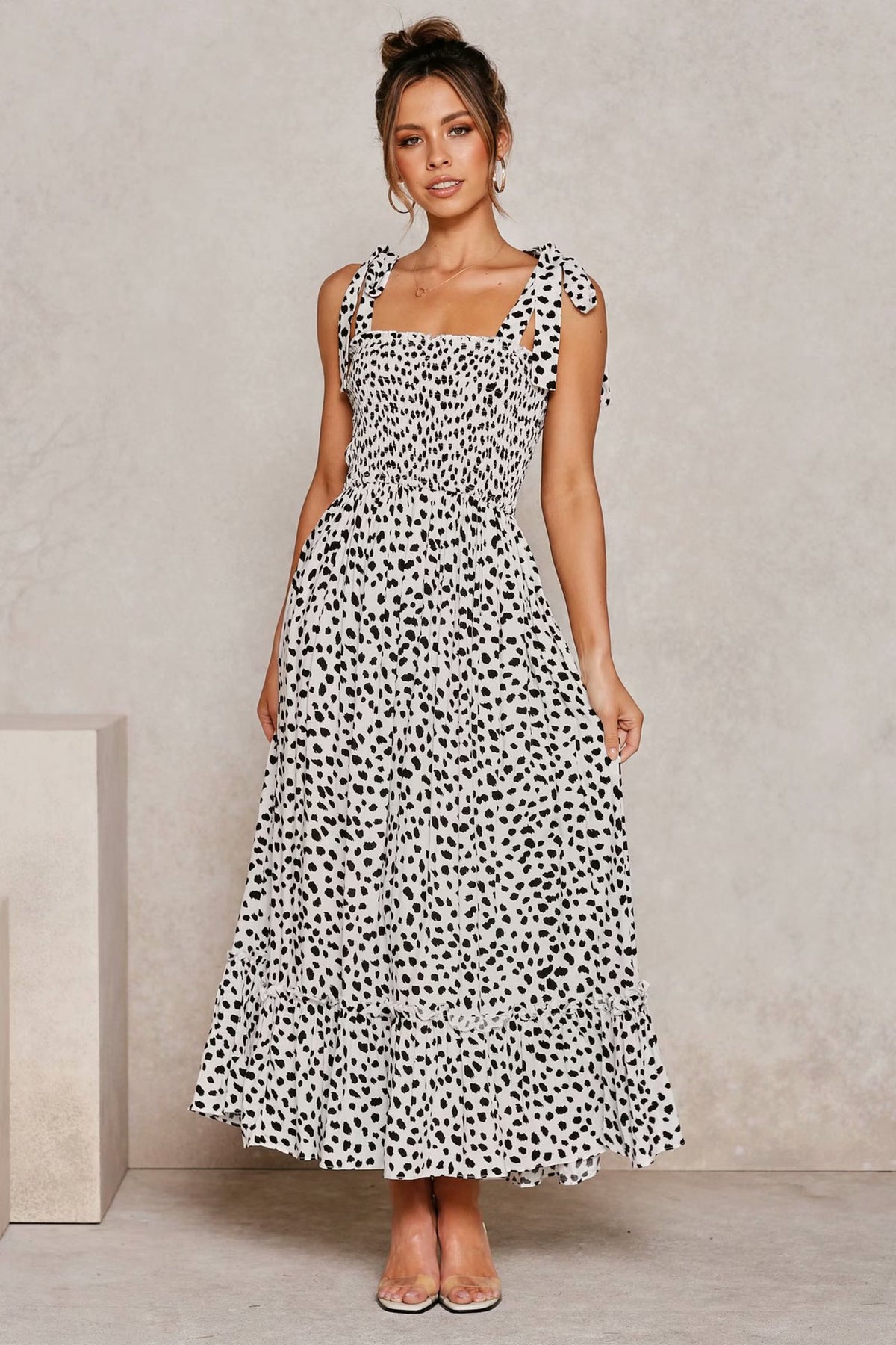 Polka Dot Lace-up Floral Backless Strappy Maxi Midi Dresses