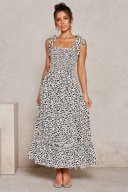 Polka Dot Lace-up Floral Backless Strappy Maxi Midi Dresses