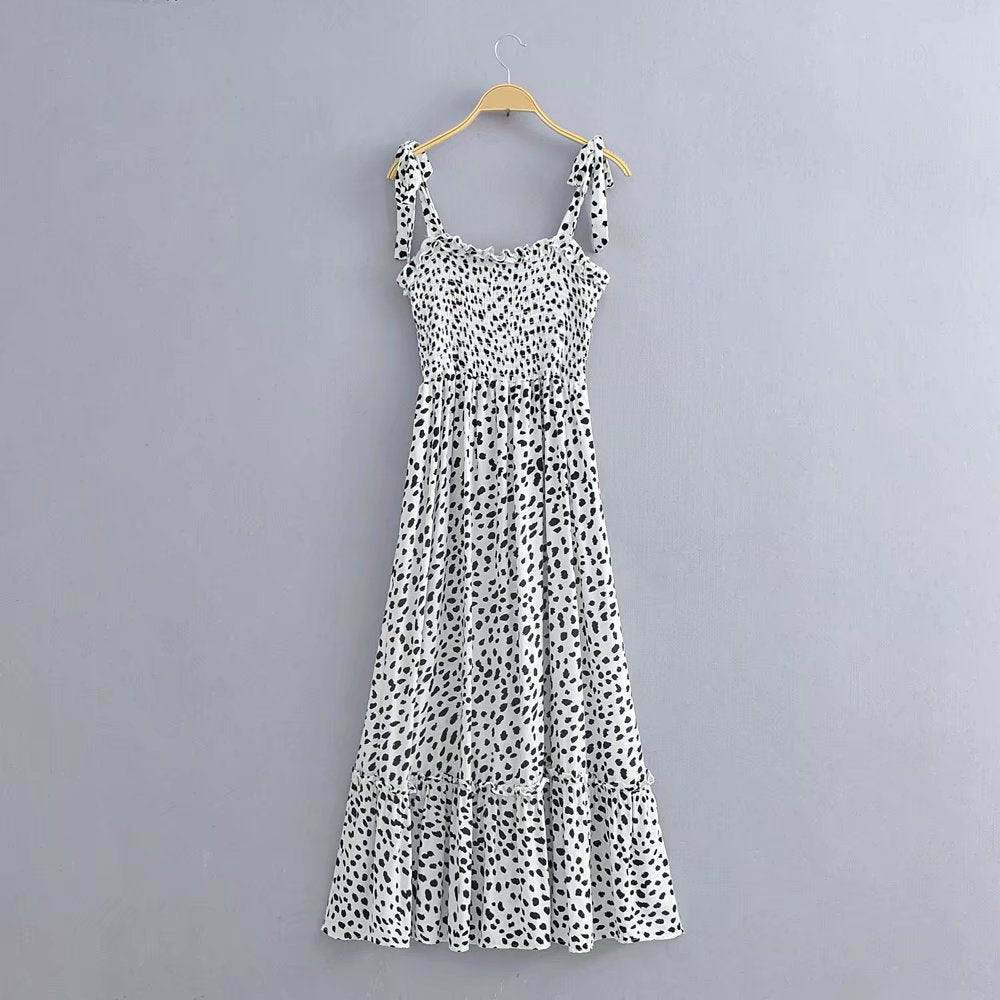 Polka Dot Lace-up Floral Backless Strappy Maxi Midi Dresses