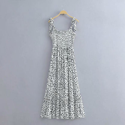 Polka Dot Lace-up Floral Backless Strappy Maxi Midi Dresses