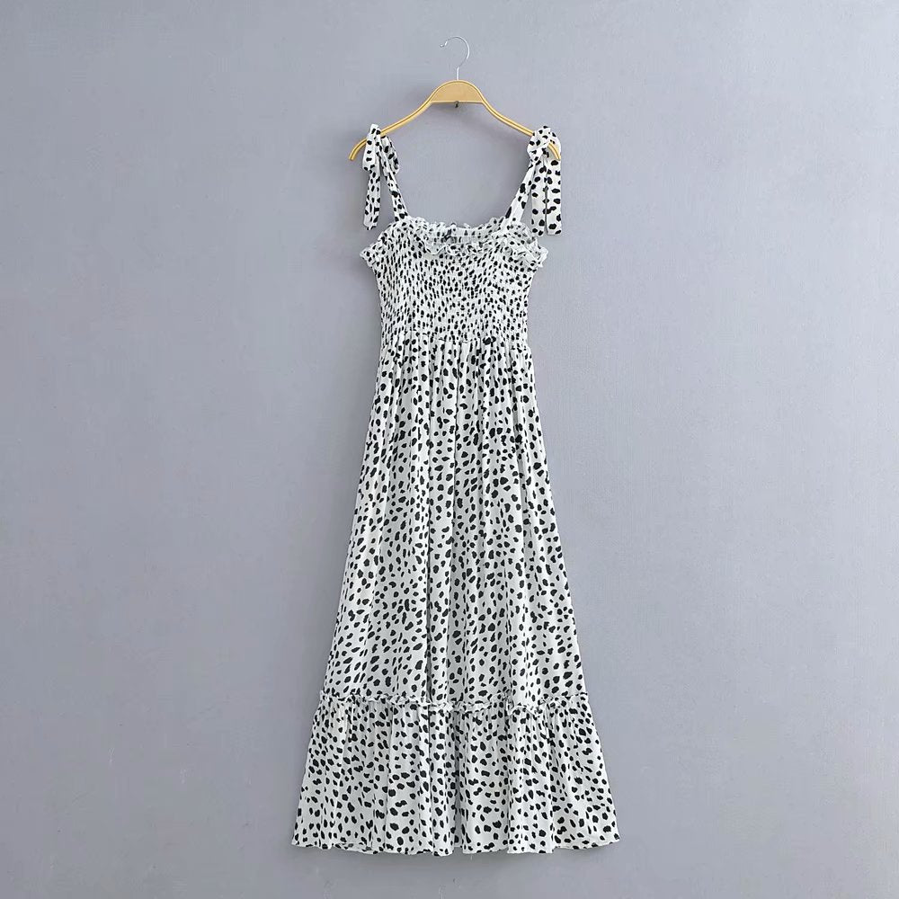 Polka Dot Lace-up Floral Backless Strappy Maxi Midi Dresses