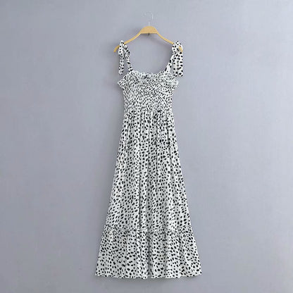 Polka Dot Lace-up Floral Backless Strappy Maxi Midi Dresses
