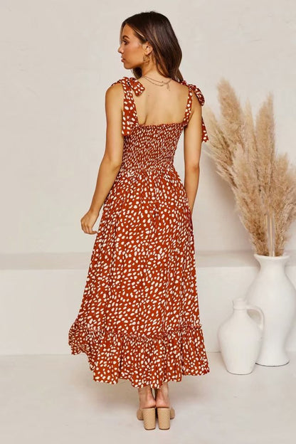 Polka Dot Lace-up Floral Backless Strappy Maxi Midi Dresses
