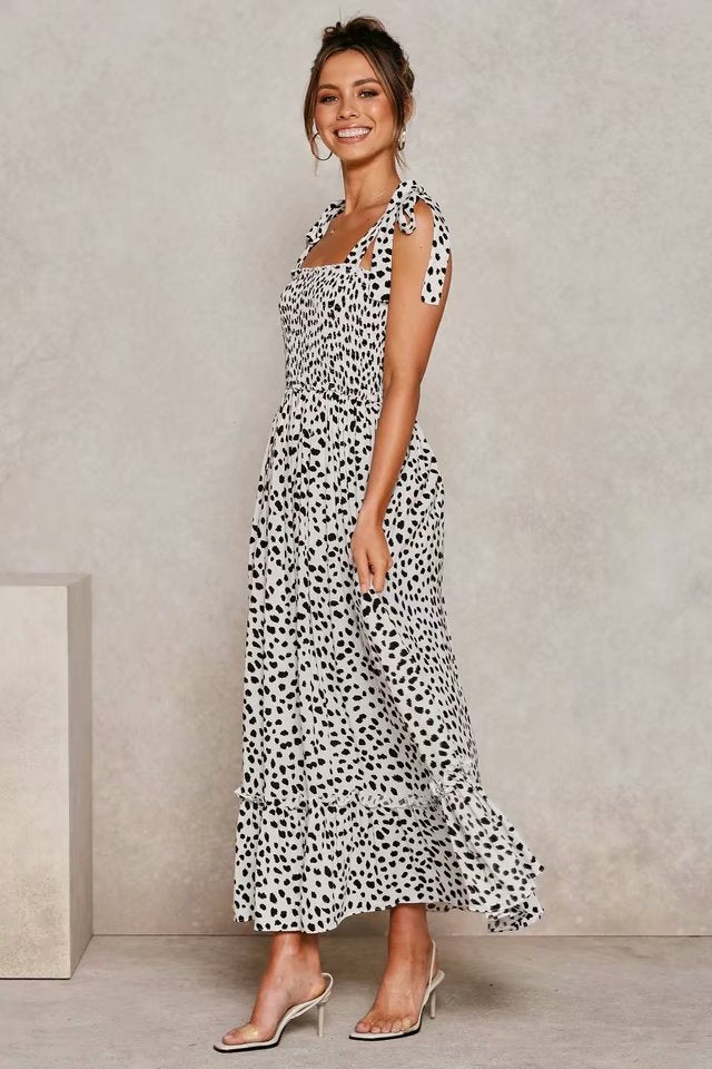 Polka Dot Lace-up Floral Backless Strappy Maxi Midi Dresses