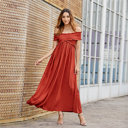 Wrinkle Off The Shoulder Party Vacation Maxi Dresses