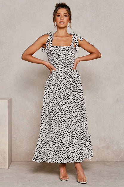 Polka Dot Lace-up Floral Backless Strappy Maxi Midi Dresses