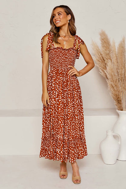Polka Dot Lace-up Floral Backless Strappy Maxi Midi Dresses