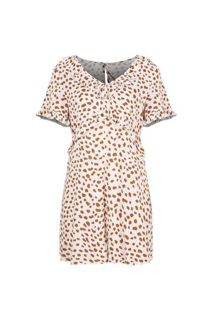 V-neck Printed Floral Jumpsuit Lotus Sleeve Rompers
