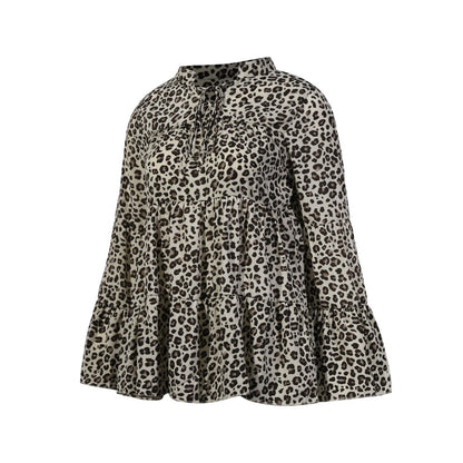 Leopard Print Lace-up Blouse Flared Sleeves Shirt