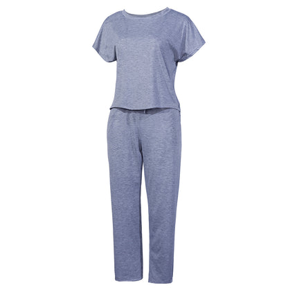 Round Collar Lace-up Short Sleeve Casual Two-piece Sport Set Home Workout Fitness S to XXXL Plus