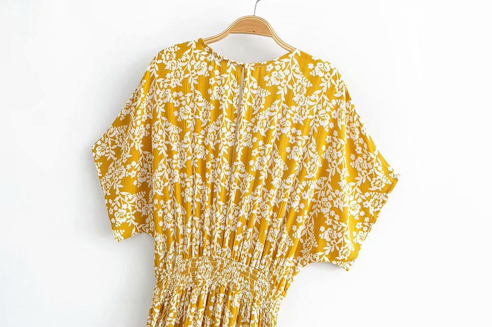 Batwing Sleeve V-neck Split Floral Maxi Dresses