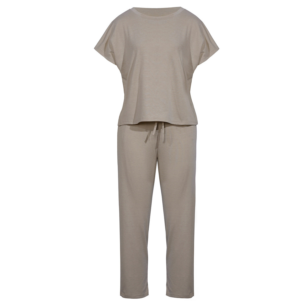 Round Collar Lace-up Short Sleeve Casual Two-piece Sport Set Home Workout Fitness S to XXXL Plus
