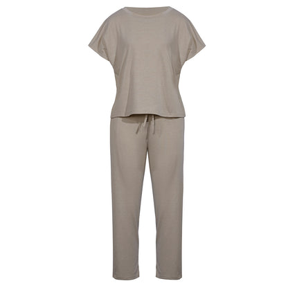 Round Collar Lace-up Short Sleeve Casual Two-piece Sport Set Home Workout Fitness S to XXXL Plus