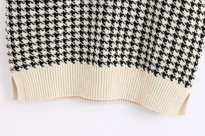 Houndstooth V-neck Knitted Vest Sweaters