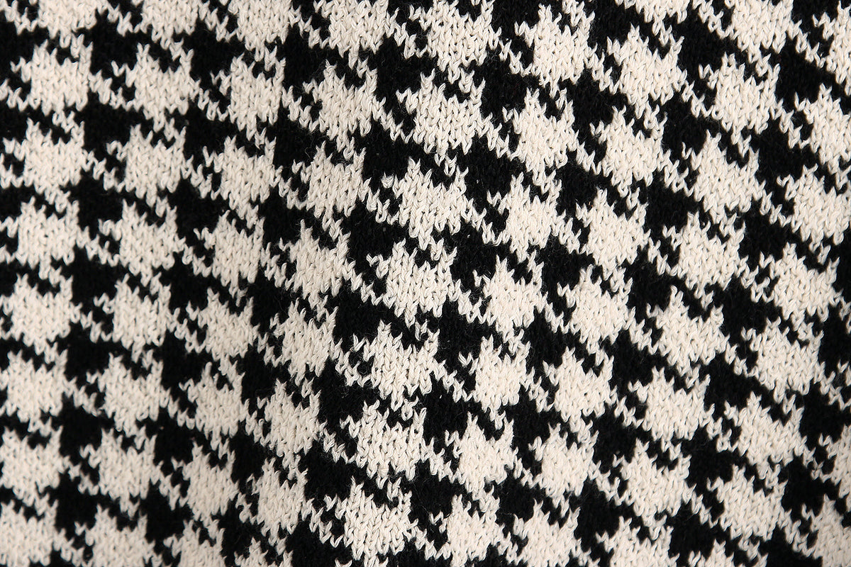 Houndstooth V-neck Knitted Vest Sweaters