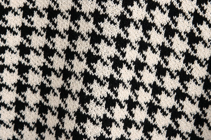 Houndstooth V-neck Knitted Vest Sweaters
