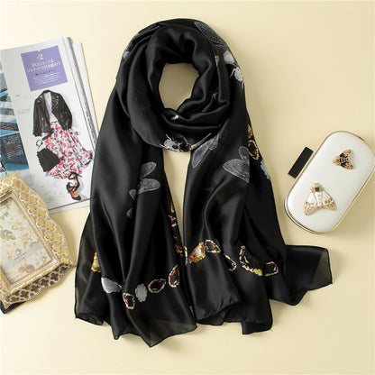 Animal Dragonfly Print Silk Scarf Silky Shawl Wrap for Women Ladies Girls 90x180