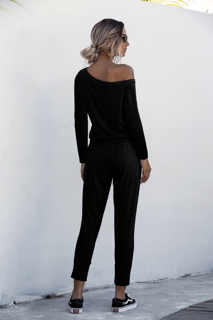Diagonal Shoulder Lace-up Long Sleeve Casual Jumpsuit Rompers