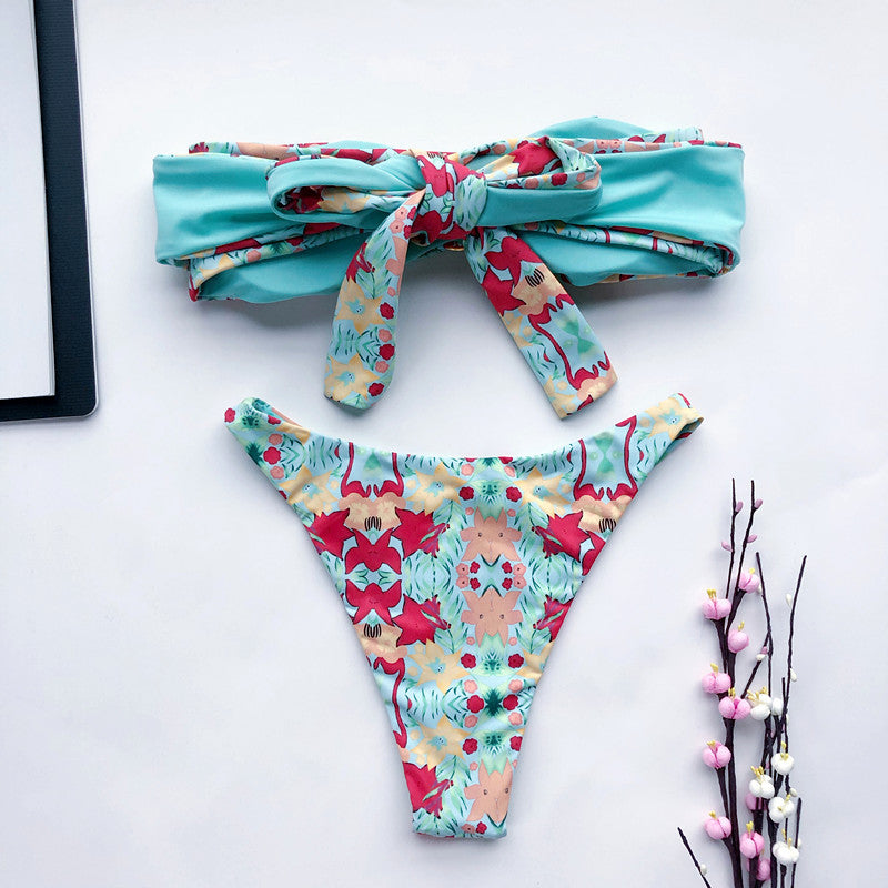 Double-sided Print Lace-up Bikini Swimwear