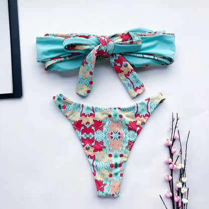 Double-sided Print Lace-up Bikini Swimwear