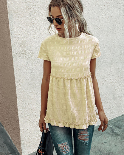 Frilly Short-sleeve Blouse Tops Casual T-shirt