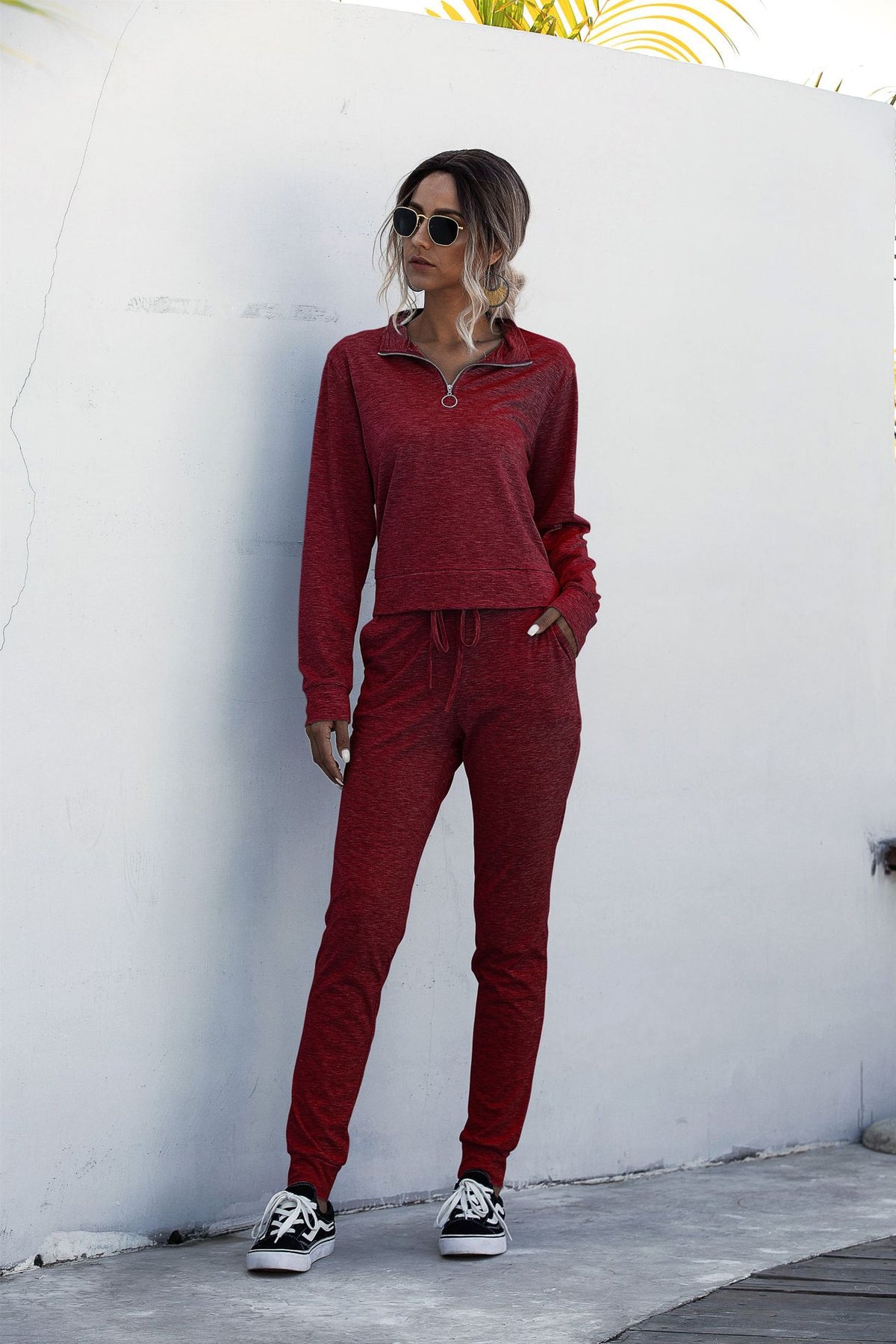 Stand Collar Zipper Two-piece Sports Suit Lace-up Pant