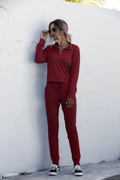 Stand Collar Zipper Two-piece Sports Suit Lace-up Pant
