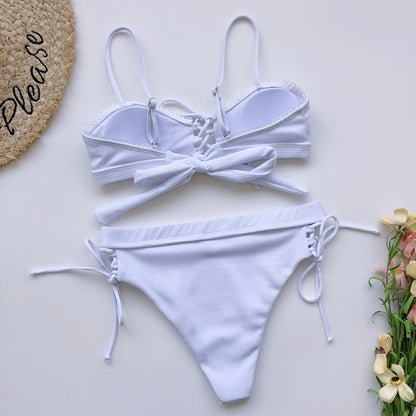 Lace-up Bikini Swimsuit Pit Striped Swimwear