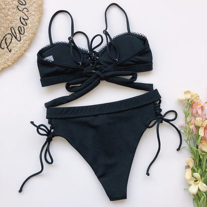 Lace-up Bikini Swimsuit Pit Striped Swimwear