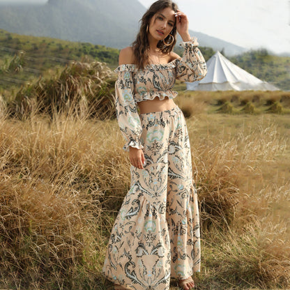 Boho Bohemian Printed Two-piece Tube Top High-waisted Loose Pants