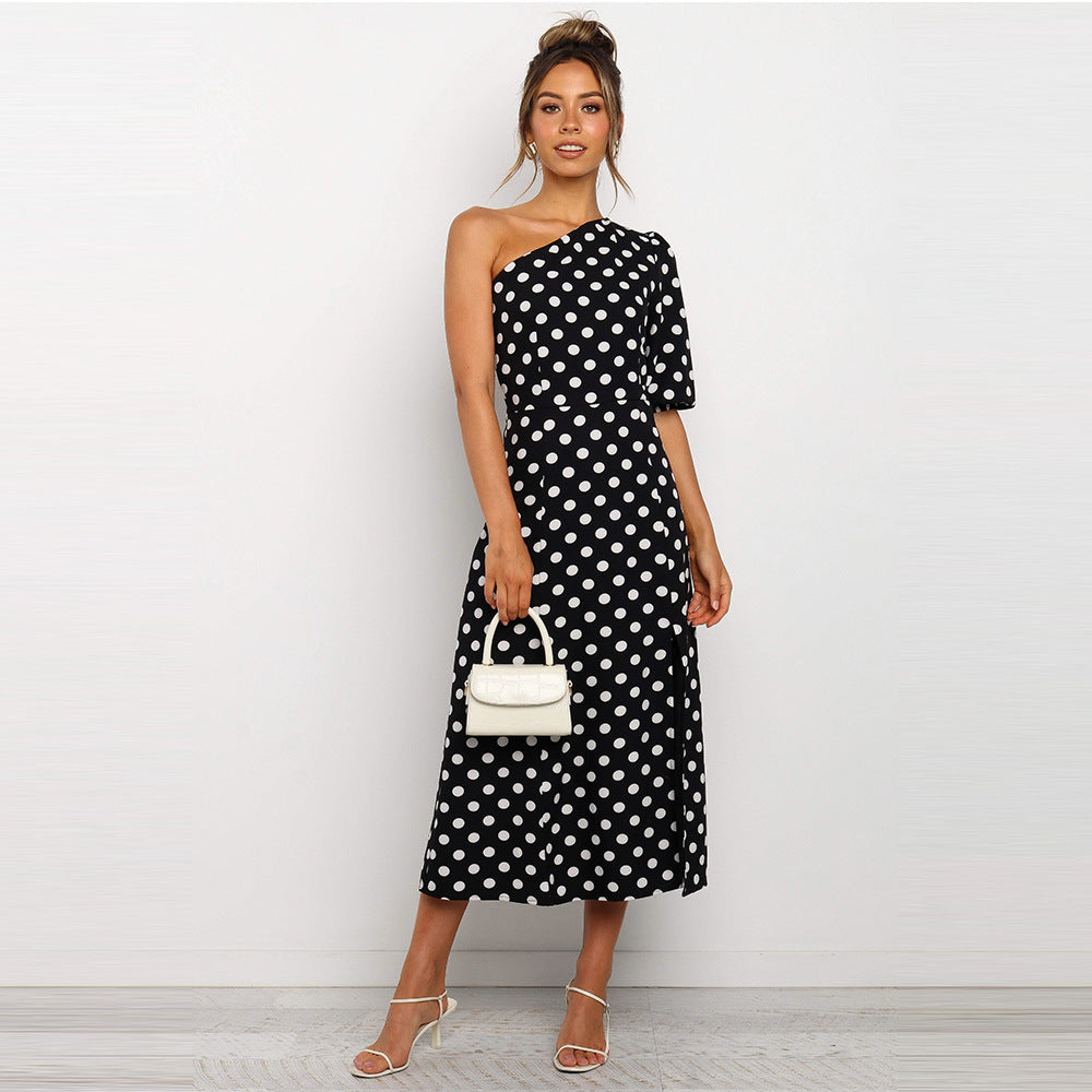 One Shoulder Daisy Floral Split Midi Dresses