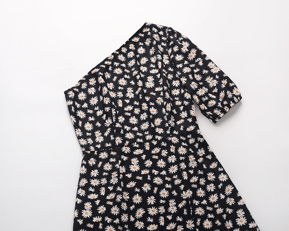 One Shoulder Daisy Floral Split Midi Dresses