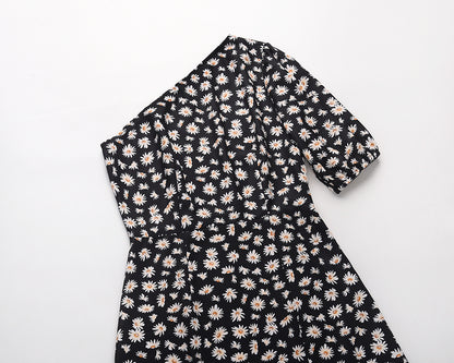 One Shoulder Daisy Floral Split Midi Dresses
