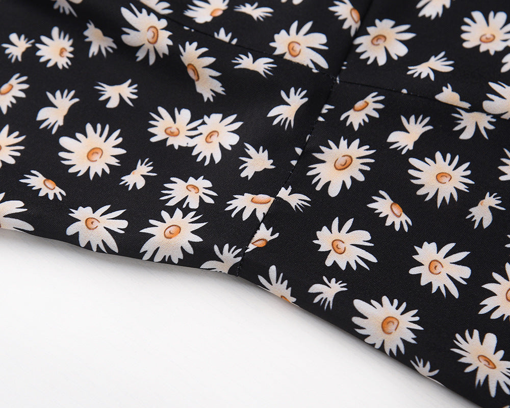 One Shoulder Daisy Floral Split Midi Dresses