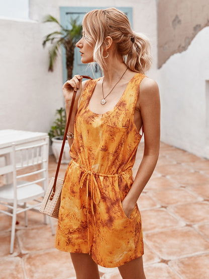 Tie Dye Lace-up Jumpsuit Rompers Loungewear