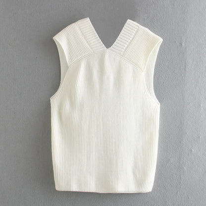 Knitted Sleeveless V-neck Long Vest Pullover Sweaters