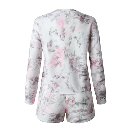Floral Two-piece Set Cotton T-Shirt Lace-up Shorts Loungewear