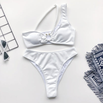 One Shoulder Plain Striped Swimwear Pit Striped Swimsuit