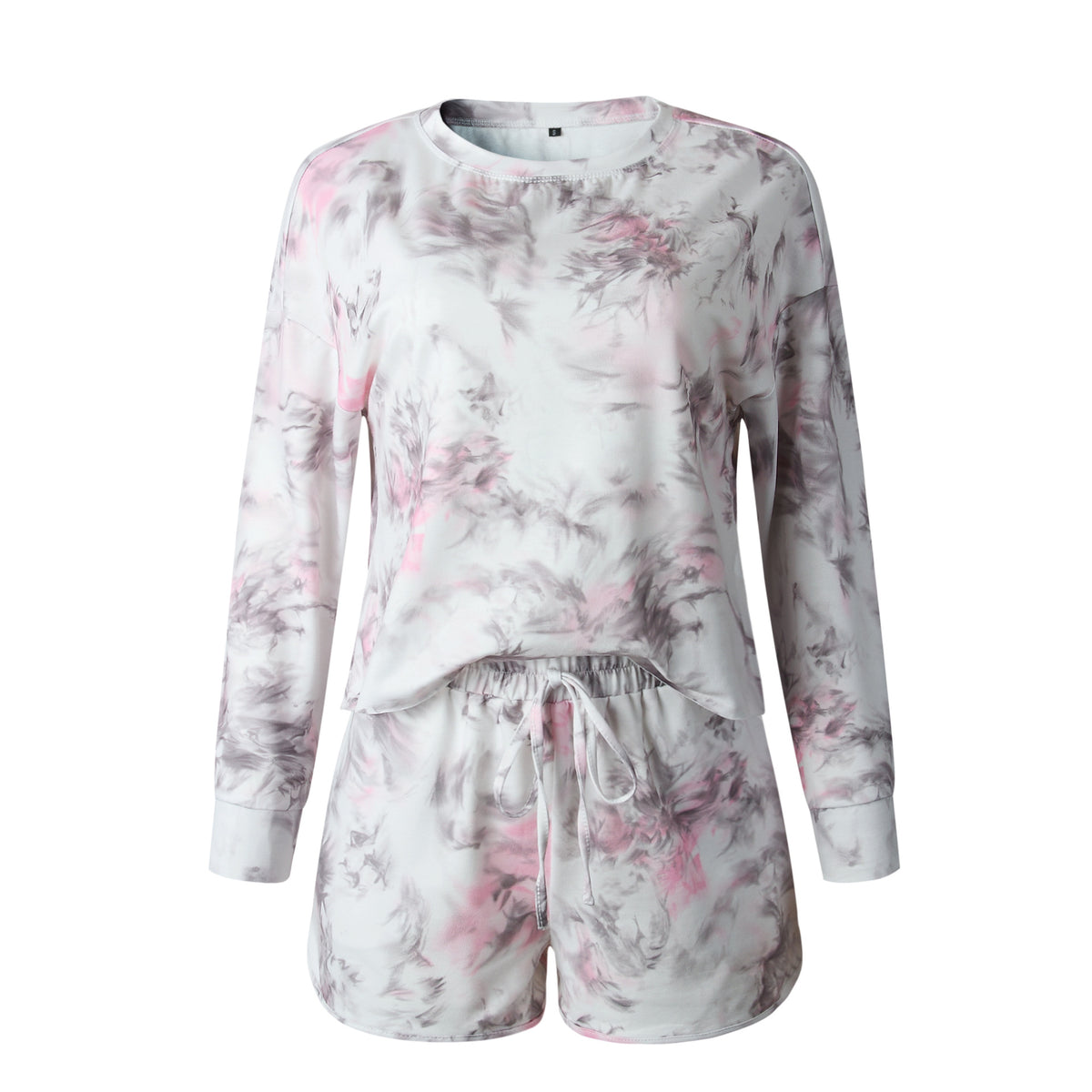 Floral Two-piece Set Cotton T-Shirt Lace-up Shorts Loungewear