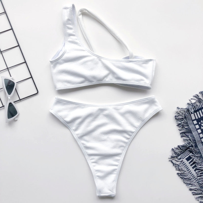 One Shoulder Plain Striped Swimwear Pit Striped Swimsuit