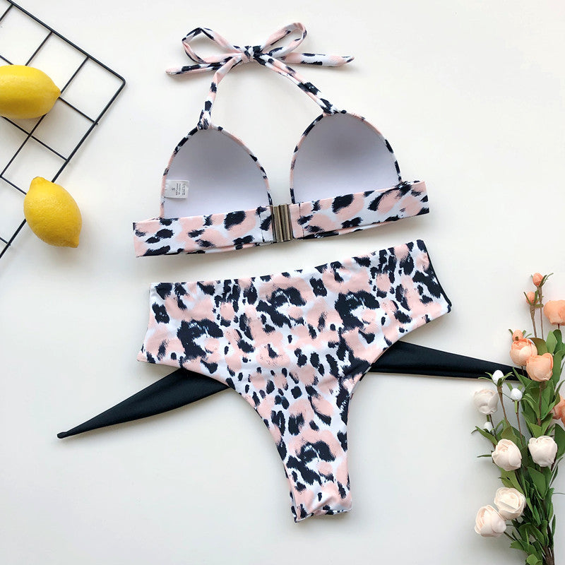 Hardcover Leopard Print Bikini High-waist Swimwear