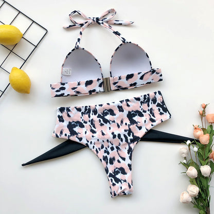 Hardcover Leopard Print Bikini High-waist Swimwear