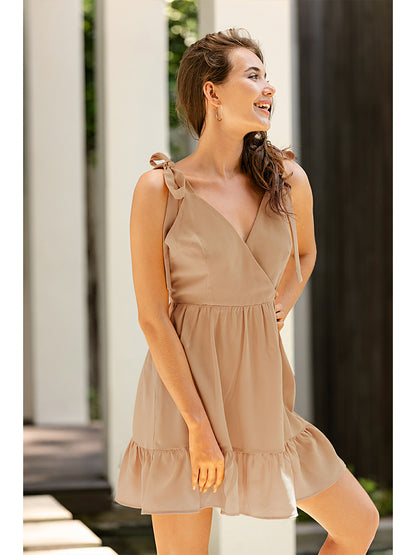 Backless Suspenders Lace-up Ruffled Flounces Mini Dress