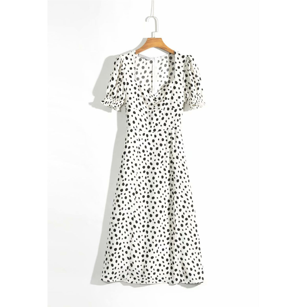 Polka Dot Floral Printed V-neck Midi Dress