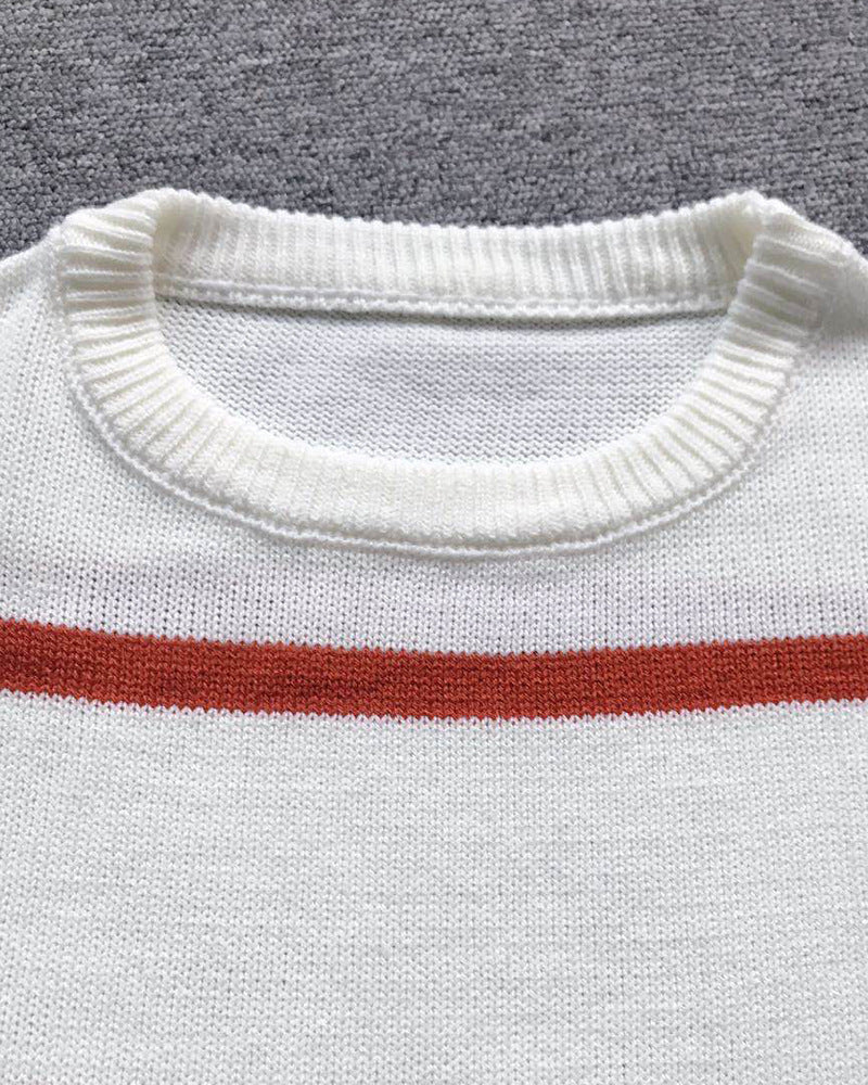 Lantern Sleeve Striped Knit Sweater