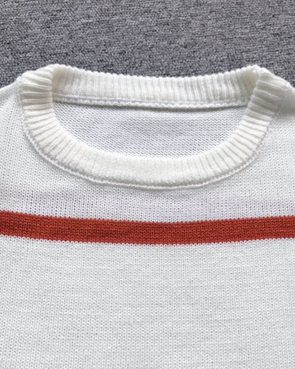 Lantern Sleeve Striped Knit Sweater