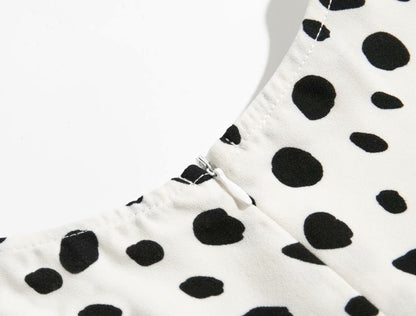 Polka Dot Floral Printed V-neck Midi Dress