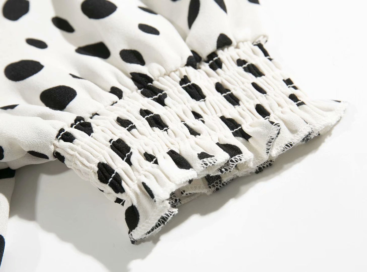 Polka Dot Floral Printed V-neck Midi Dress