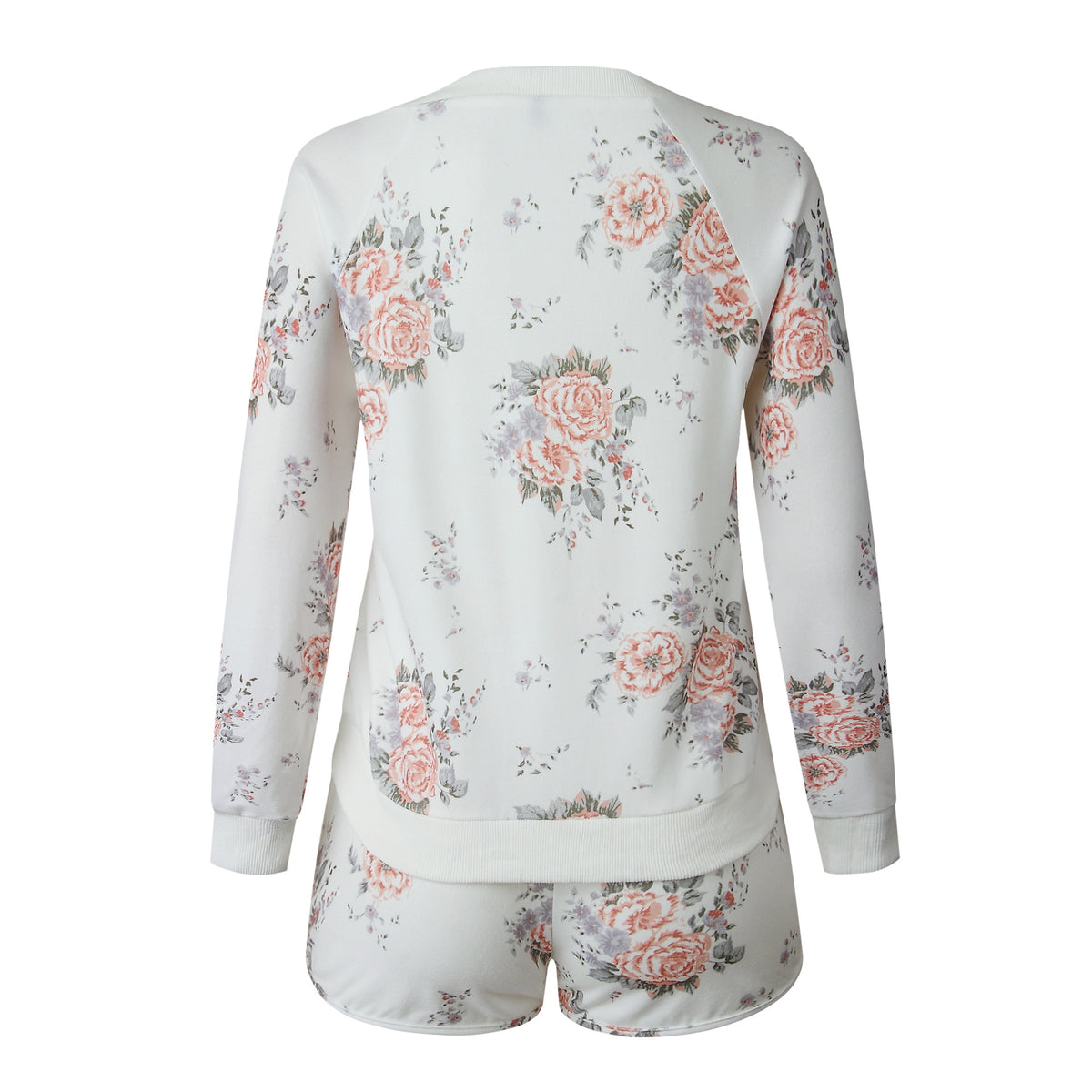 Floral Two-piece Cotton T-Shirt Lace-up Shorts Loungewear