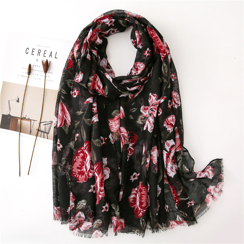 Flower Printed Scarf Ethnic Shawl for Women Ladies Girls